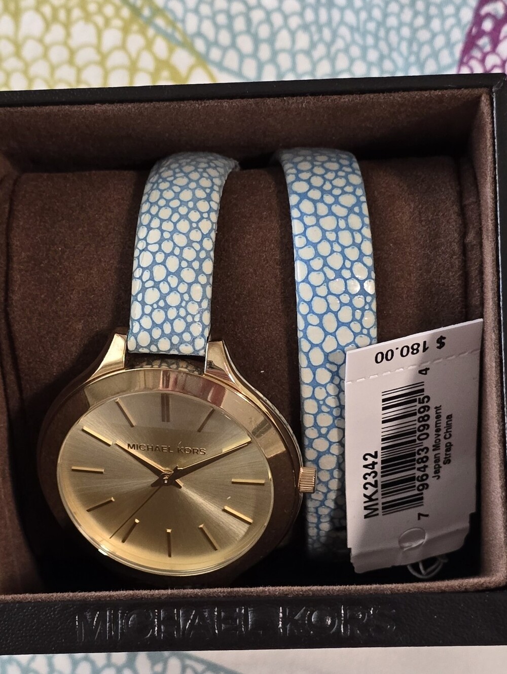 Michael Kors MK2342 Gold Tone Wrap Watch Blue Leather Strap w/ Box - Picture 4 of 9